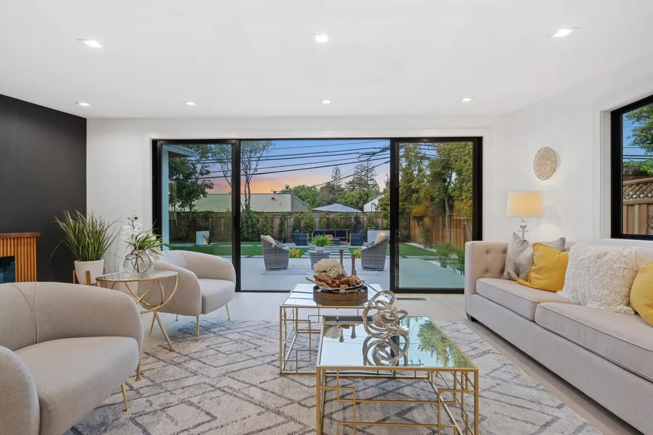 Luxury family room with expansive glass doors