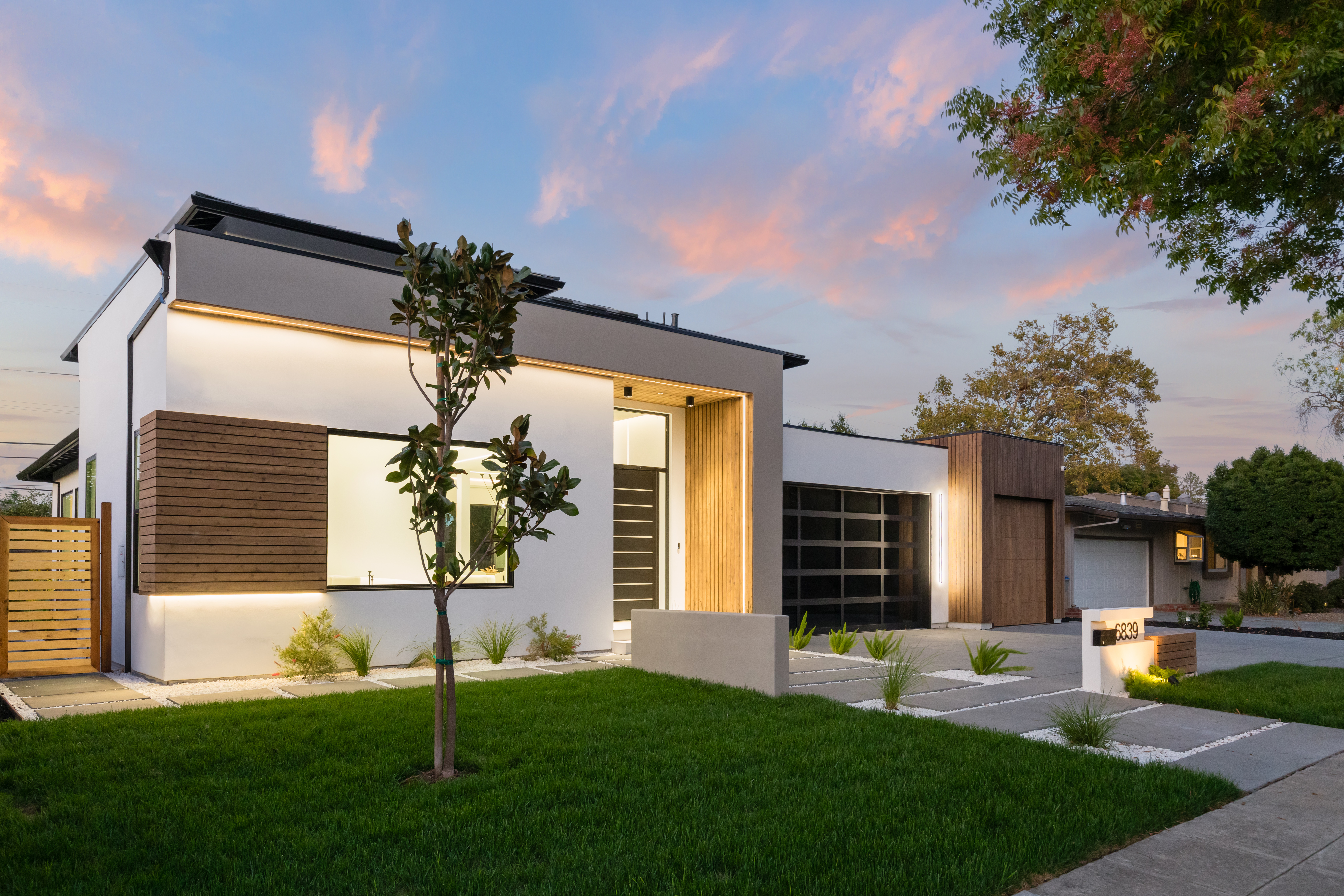signature modern luxury custom home exterior by Ritz Builders in Menlo Park
