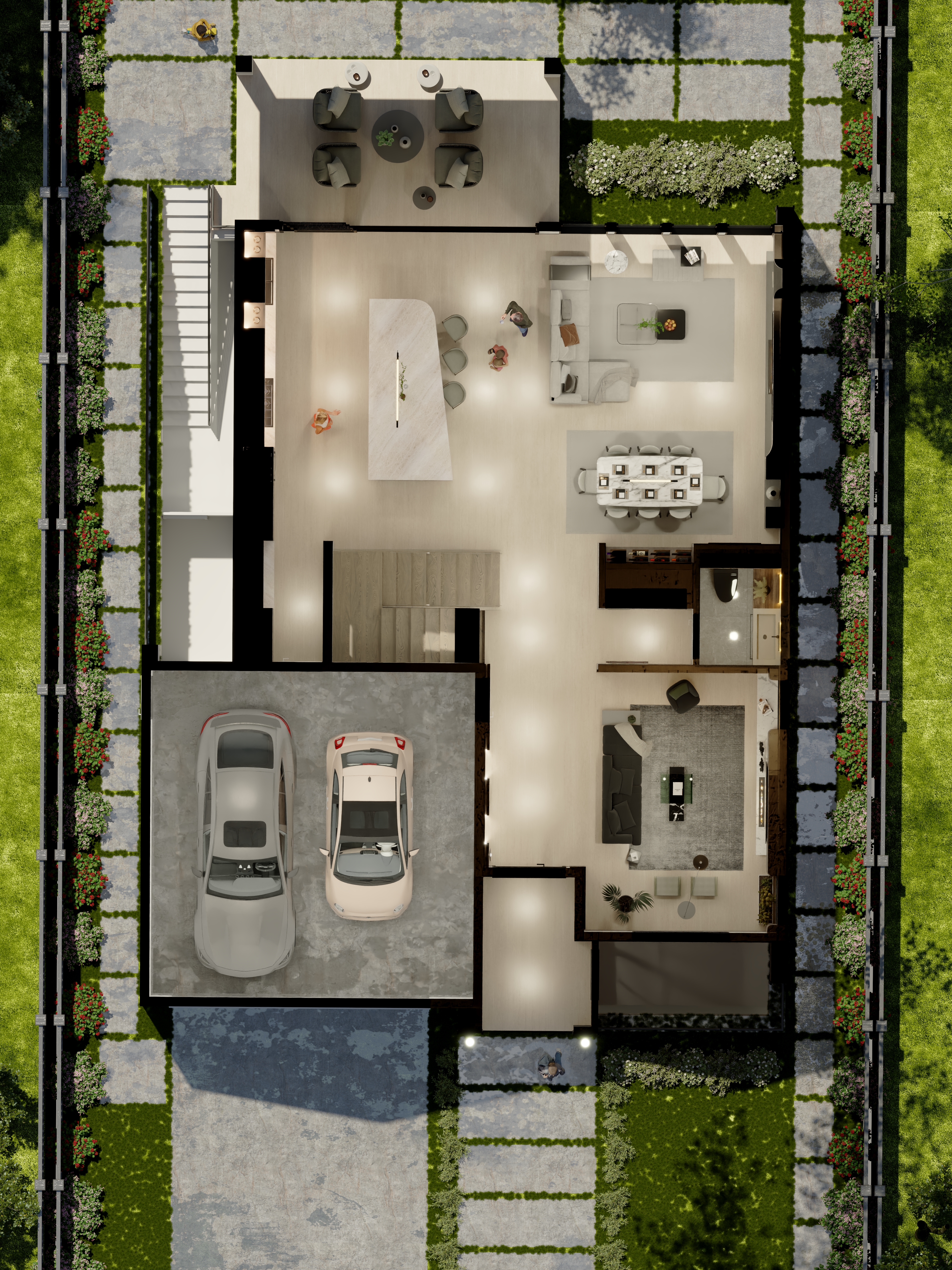 3D architectural rendering of a modern Menlo Park custom home design by Ritz Builders